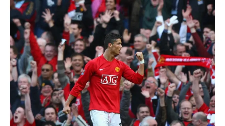 Cristiano Ronaldo festeja uno de sus goles en Manchester United.