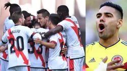 Jugadores del Rayo Vallecano y Radamel Falcao.
