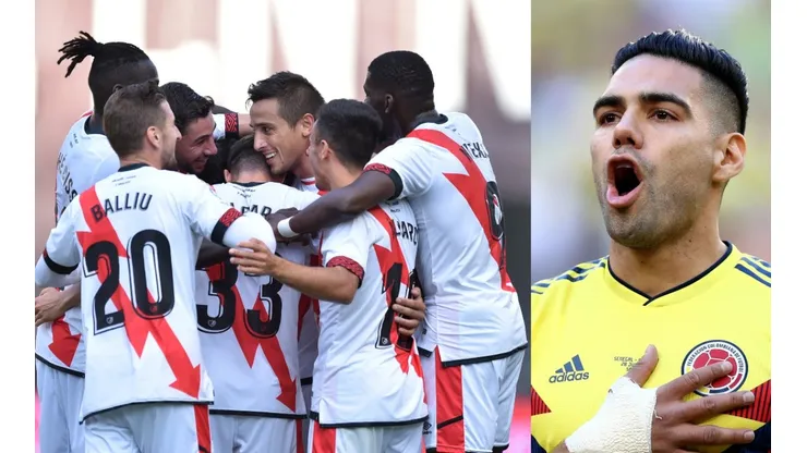 Jugadores del Rayo Vallecano y Radamel Falcao.
