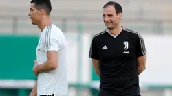 Cristiano Ronaldo y Massimiliano Allegri en un entrenamiento de Juventus.