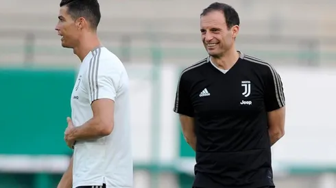 Cristiano Ronaldo y Massimiliano Allegri en un entrenamiento de Juventus.