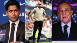 Nasser Al-Khelaifi, Pep Guardiola y Florentino Pérez.