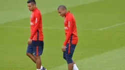 Marquinhos y Kylian Mbappé en un entrenamiento con PSG.