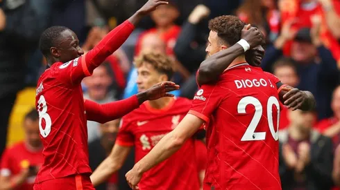 El festejo de Diogo Jota por su gol para la victoria de Liverpool.