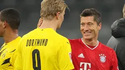 Robert Lewandowski, junto a Erling Haaland en un partido entre Bayern y Dortmund.