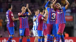 Barcelona en festejo tras primer triunfo por Liga.