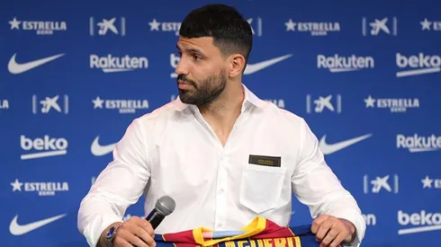 Sergio Agüero en presentación con Barcelona.