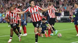 Festejo de gol de Brentford sobre Arsenal.