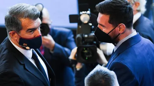 Joan Laporta y Lionel Messi en un acto del Barcelona.