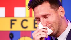 Lionel Messi en la rueda de prensa donde dejó Barcelona.