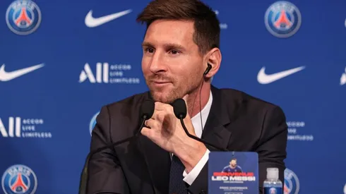 Lionel Messi, durante la conferencia de prensa de su presentación en PSG.