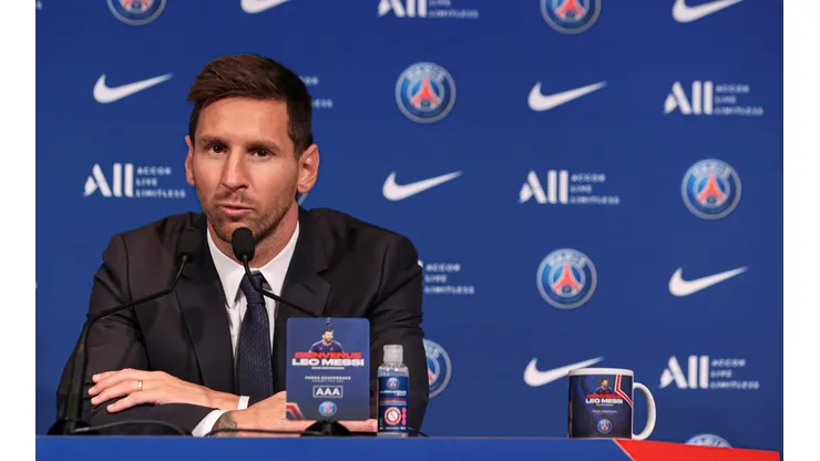 Lionel Messi en su presentación como refuerzo de PSG.