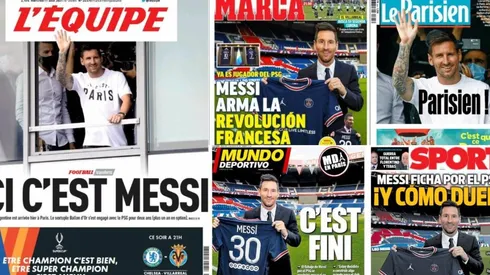 Portadas de los medios franceses y españoles tras el primer día de Messi.