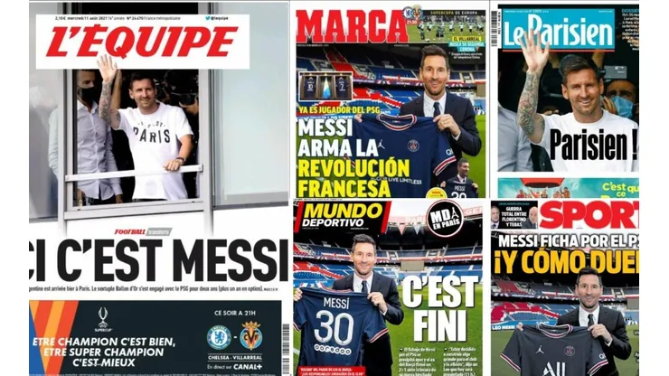 Portadas de los medios franceses y españoles tras el primer día de Messi.