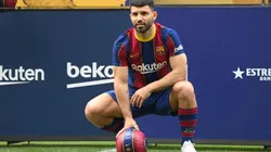 Sergio Kun Agüero en su presentación en Barcelona.