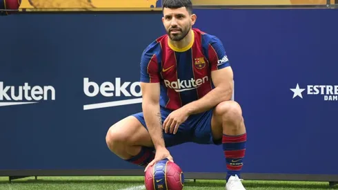 Sergio Kun Agüero en su presentación en Barcelona.