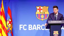 Lionel Messi durante la rueda de prensa que dio punta y final a su etapa en Barcelona.