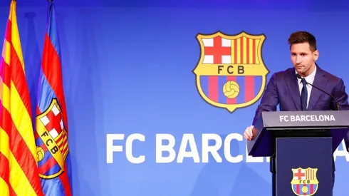Lionel Messi durante la rueda de prensa que dio punta y final a su etapa en Barcelona.