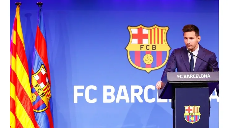 Lionel Messi durante la rueda de prensa que dio punta y final a su etapa en Barcelona.