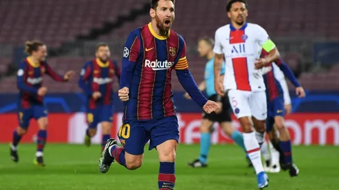 Lionel Messi festeja un gol ante PSG.