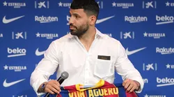 Kun Agüero en su presentación con Barcelona.