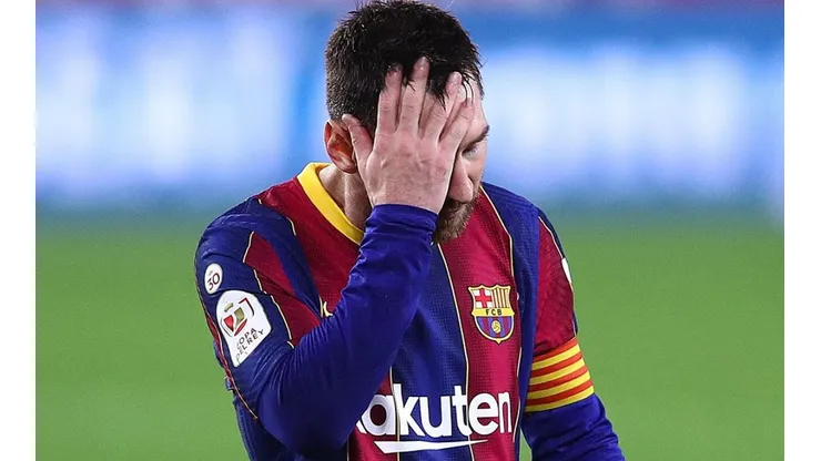 Lionel Messi lamentando acción con Barcelona.