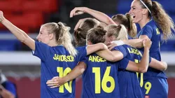 Jugadores de Suecia festejan su tanto ante Australia.