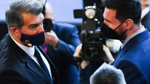 Joan Laporta y Lionel Messi en un acto del Barcelona.