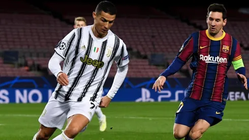 Cristiano Ronaldo y Lionel Messi durante un Barcelona vs. Juventus por la Champions League.