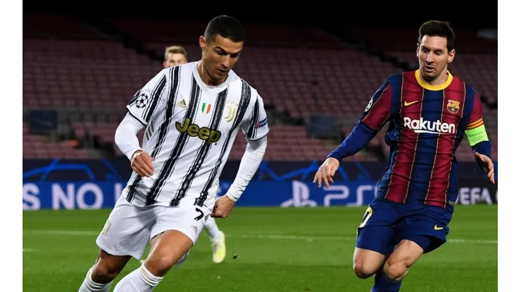 Cristiano Ronaldo y Lionel Messi durante un Barcelona vs. Juventus por la Champions League.