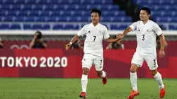 Takefusa Kubo festeja su gol en la victoria de Japón sobre Francia.