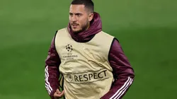 Eden Hazard durante un calentamiento en Real Madrid.