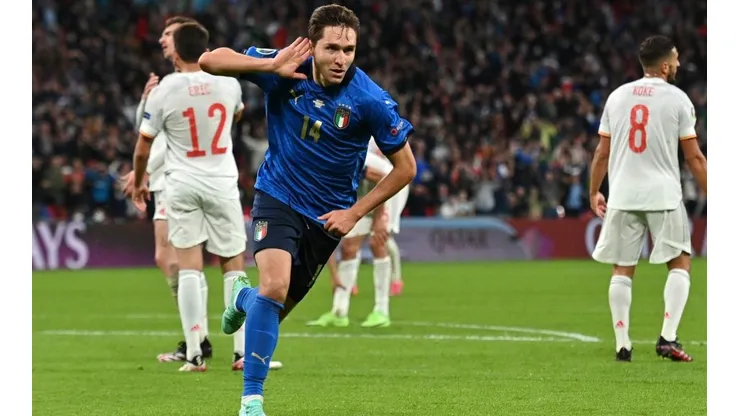 Federico Chiesa celebrando un gol en la Eurocopa.