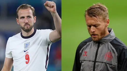 Harry Kane y Simon Kjaer, jugadores de Inglaterra y Dinamarca.