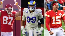 Travis Kelce, Aaron Donald y Patrick Mahomes