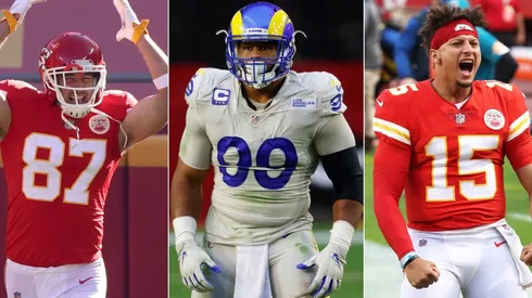 Travis Kelce, Aaron Donald y Patrick Mahomes