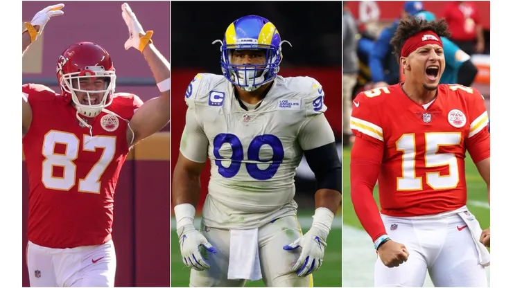 Travis Kelce, Aaron Donald y Patrick Mahomes