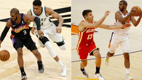 Chris Paul ante Giannis Antetokounmpo y Bogdan Bogdanovic