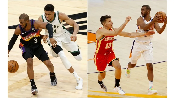 Chris Paul ante Giannis Antetokounmpo y Bogdan Bogdanovic