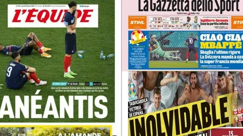 Portadas de los medios europeos tras la eliminación de Francia y el pase a cuartos de España.