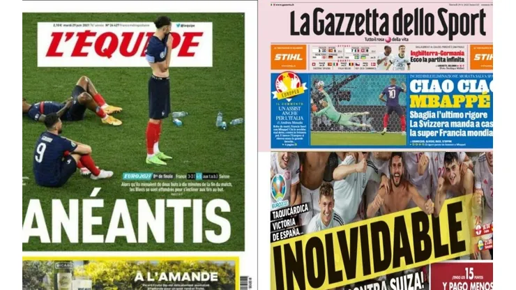 Portadas de los medios europeos tras la eliminación de Francia y el pase a cuartos de España.