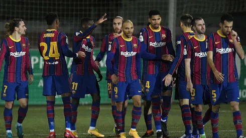 Jugadores del Barcelona celebran un gol.
