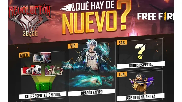 Agenda semanal de Free Fire: nuevo aspecto Dragón Zafiro y evento Revolución