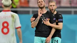 Marko Arnautovic y un polémico festejo durante Austria vs. Macedonia del Norte.