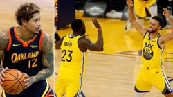 Kelly Oubre Jr., Draymond Green y Stephen Curry
