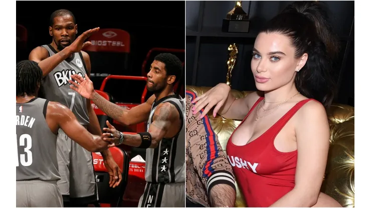 James Harden, Kevin Durant, Kyrie Irving y Lana Rhoades
