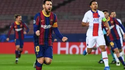 Lionel Messi celebrando un vs. PSG.