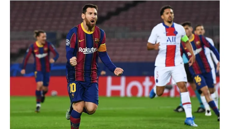 Lionel Messi celebrando un vs. PSG.
