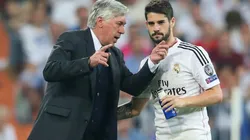 Carlo Ancelotti e Isco durante un entrenamiento con Real Madrid.
