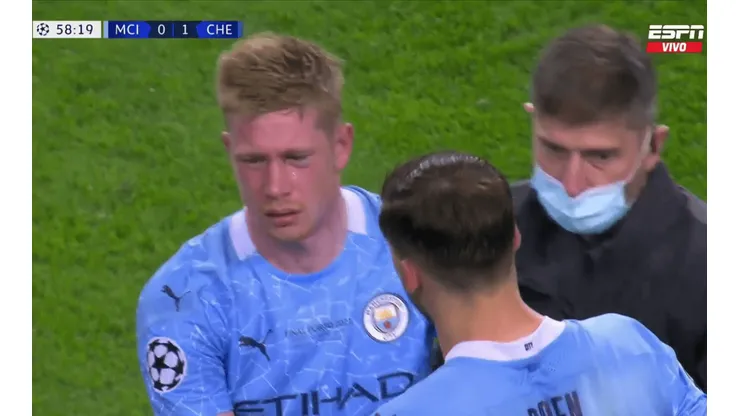 El golpazo por el que a De Bruyne se le terminó la final de la Champions: así quedó